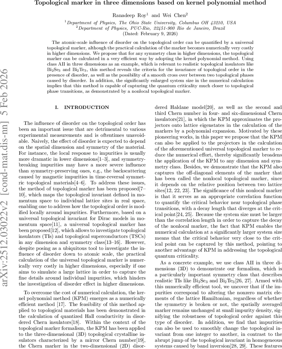 Topological marker in three dimensions based on kernel polynomial method