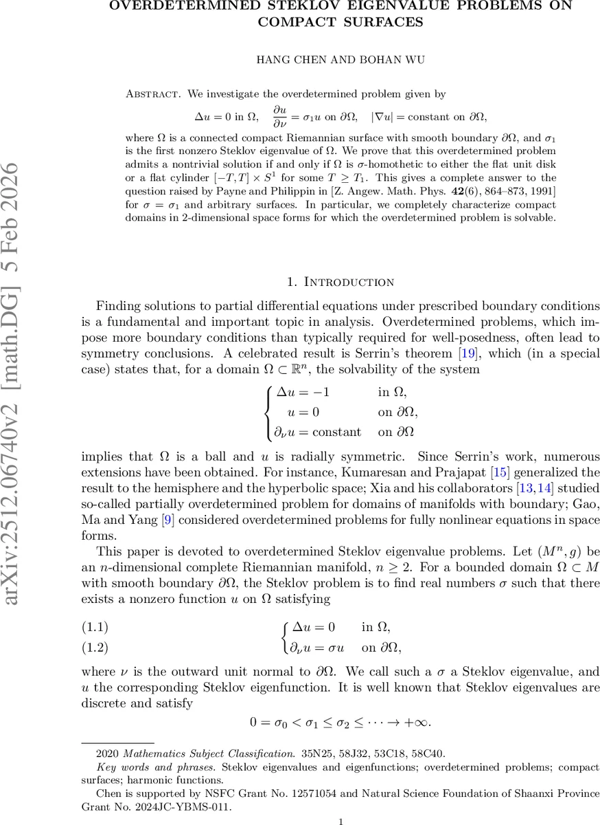 Overdetermined Steklov eigenvalue problems on compact surfaces
