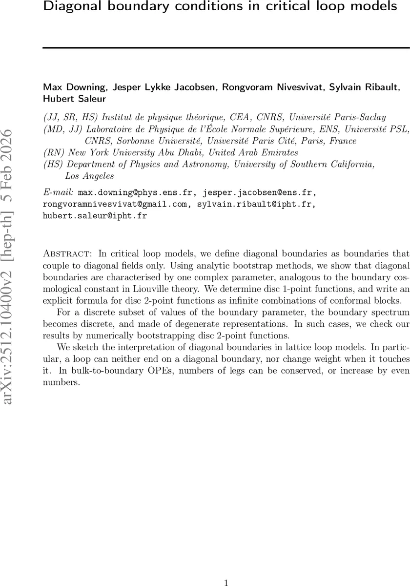 Diagonal boundary conditions in critical loop models