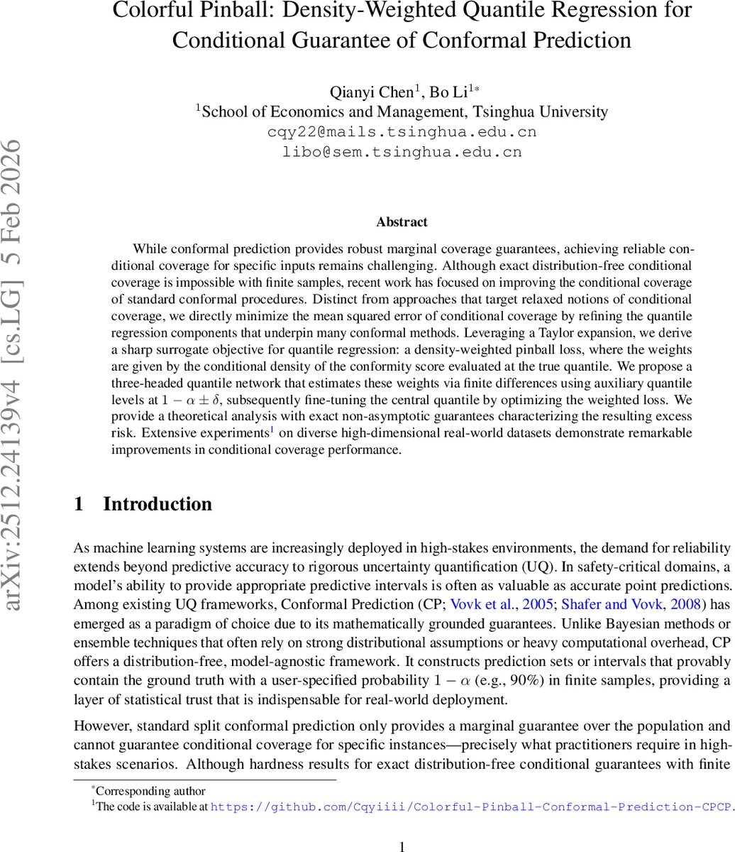 Colorful Pinball: Density-Weighted Quantile Regression for Conditional Guarantee of Conformal Prediction