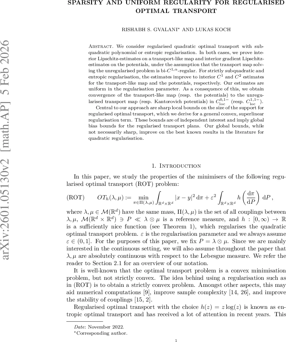 Sparsity and uniform regularity for regularised optimal transport