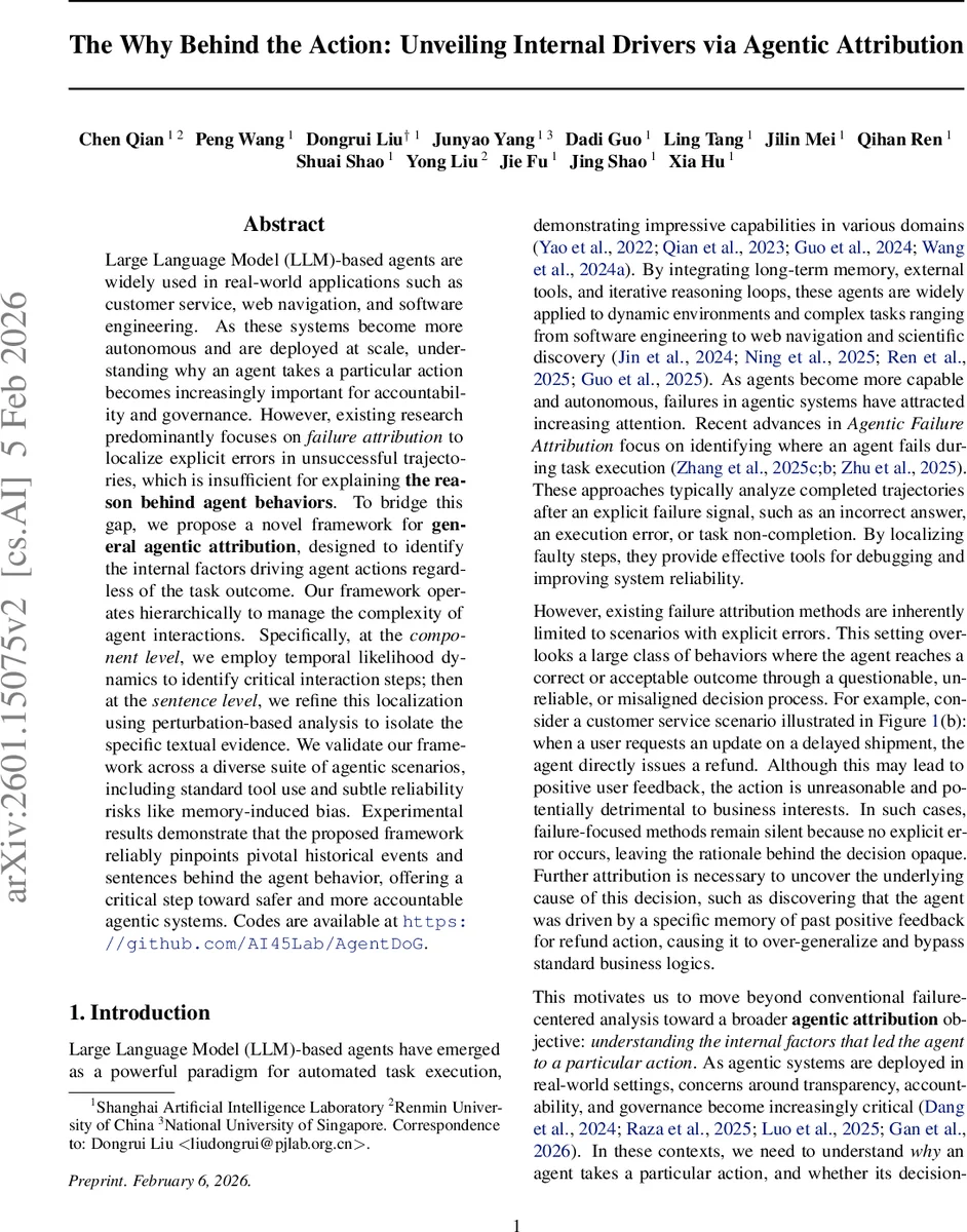 The Why Behind the Action: Unveiling Internal Drivers via Agentic Attribution