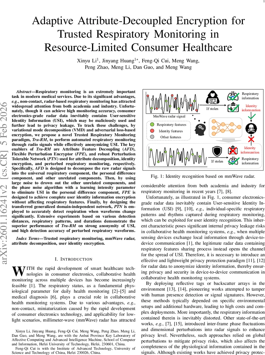 Adaptive Attribute-Decoupled Encryption for Trusted Respiratory Monitoring in Resource-Limited Consumer Healthcare