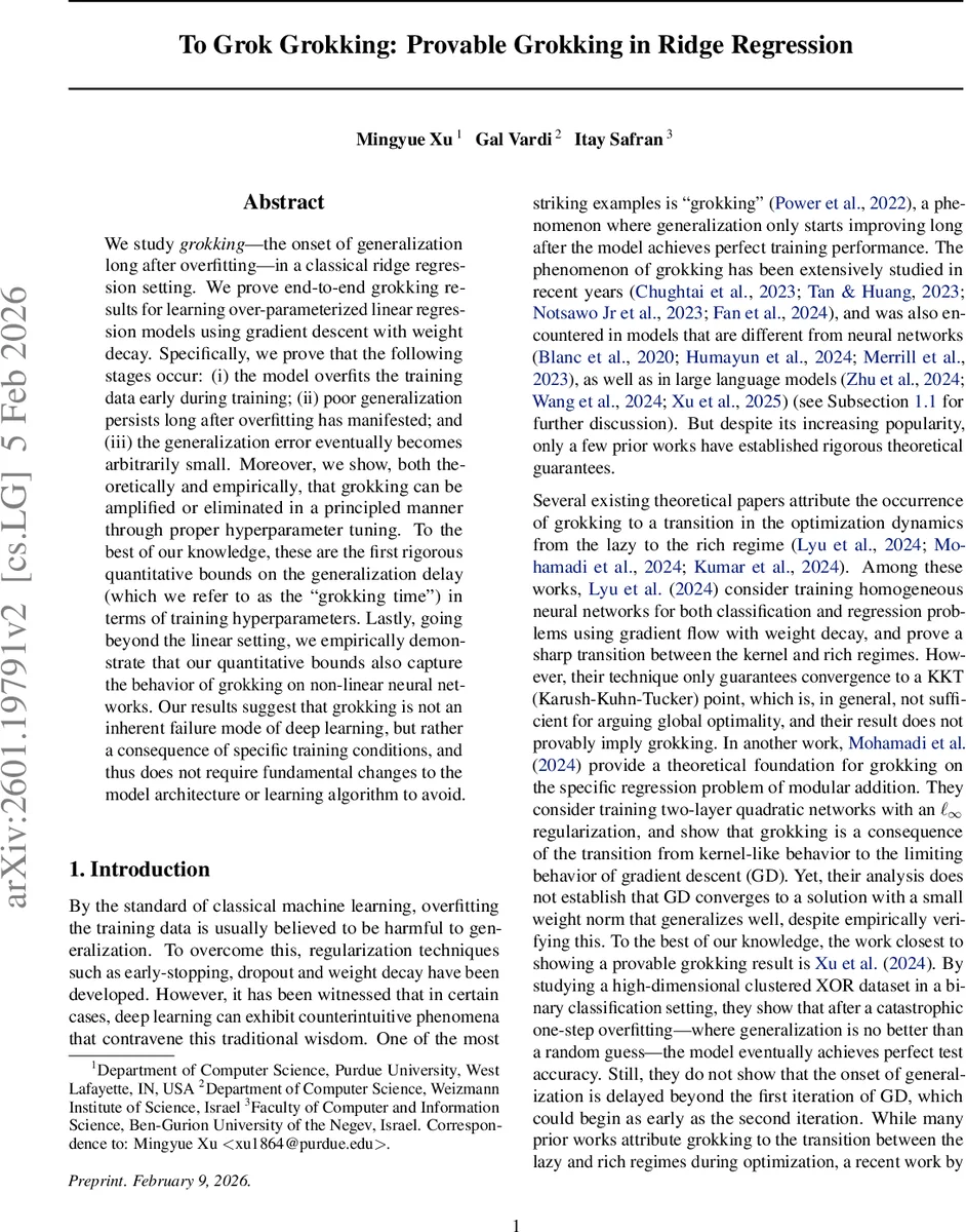 To Grok Grokking: Provable Grokking in Ridge Regression