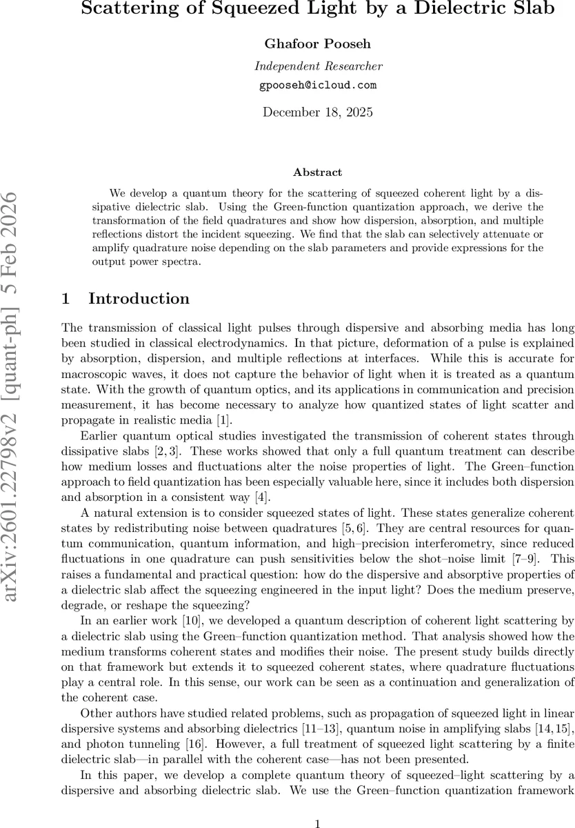 Scattering of Squeezed Light by a Dielectric Slab