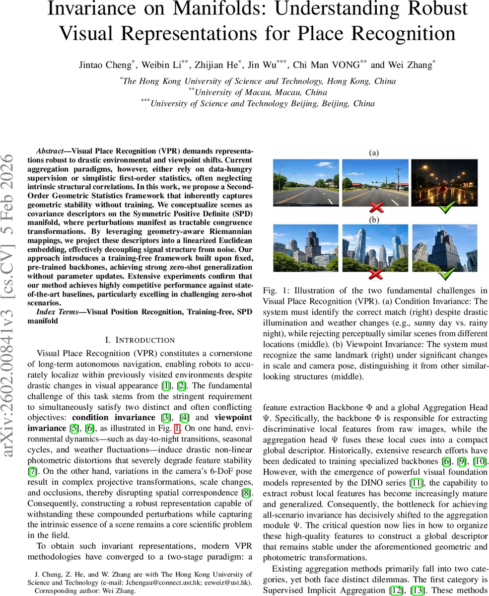Invariance on Manifolds: Understanding Robust Visual Representations for Place Recognition