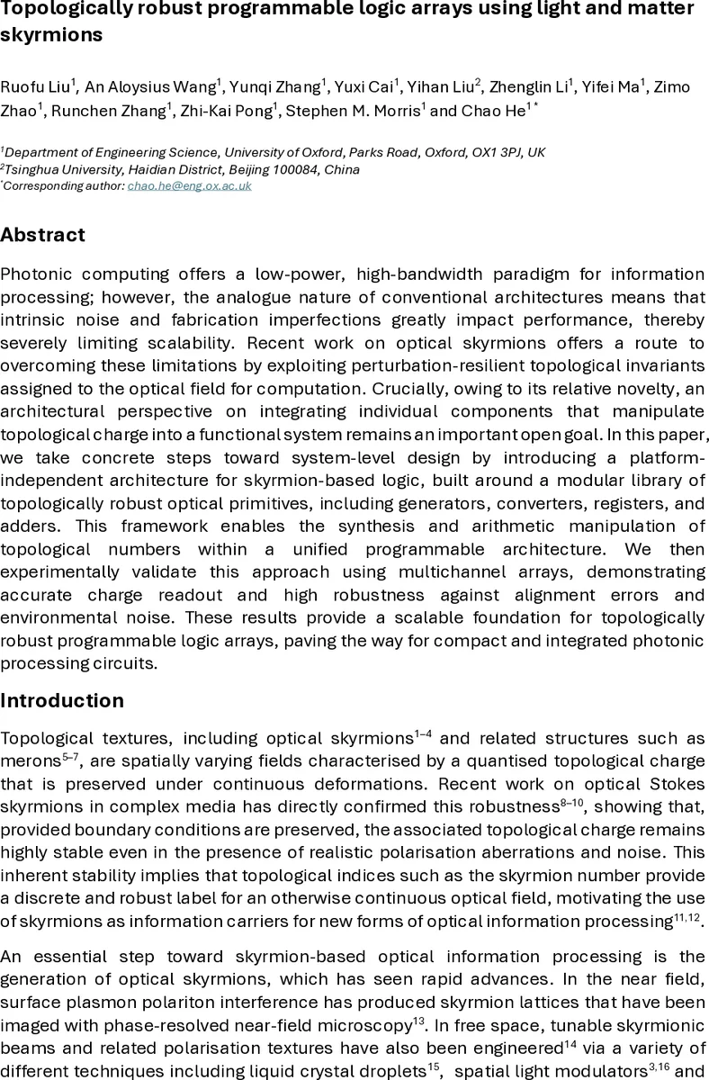 Topologically robust programmable logic arrays using light and matter skyrmions