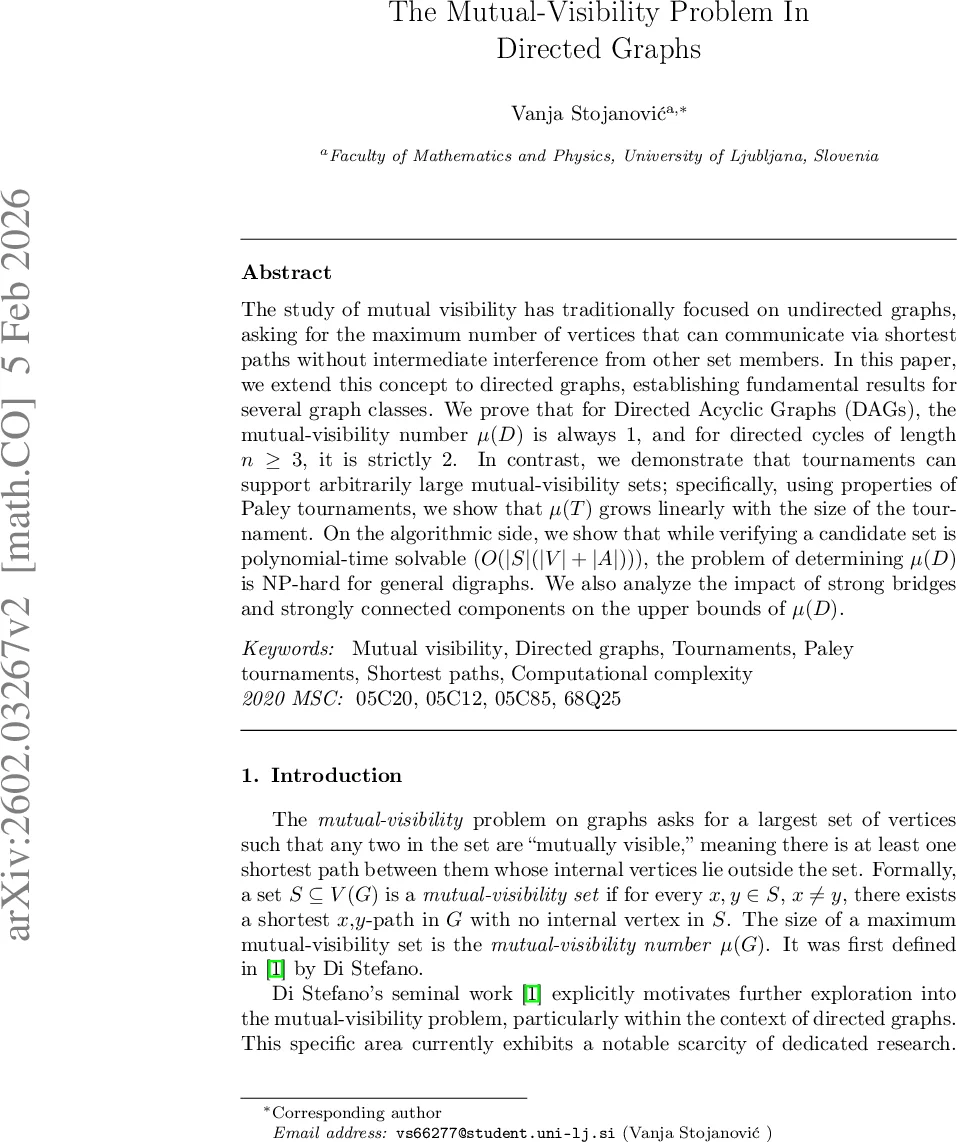 The Mutual-Visibility Problem In Directed Graphs