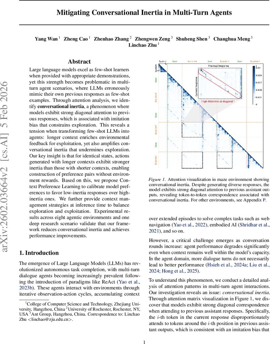 Mitigating Conversational Inertia in Multi-Turn Agents