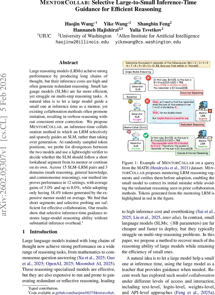 MentorCollab: Selective Large-to-Small Inference-Time Guidance for Efficient Reasoning