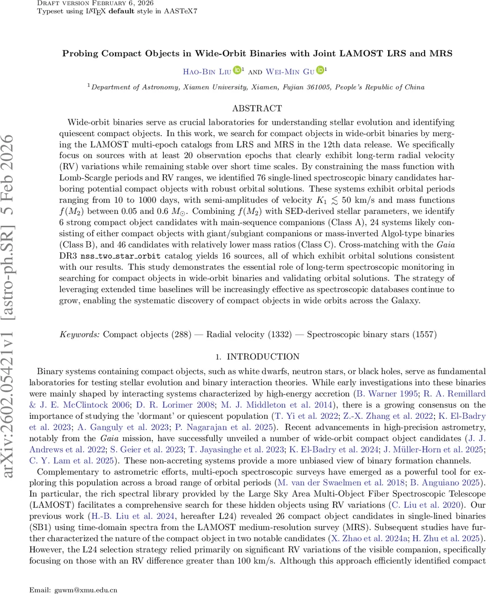 Probing Compact Objects in Wide-Orbit Binaries with Joint LAMOST LRS and MRS