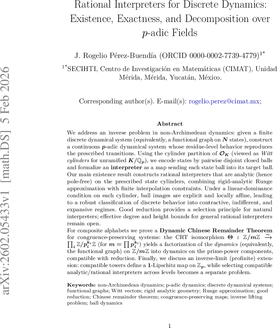 Rational Interpreters for Discrete Dynamics: Existence, Exactness, and Decomposition over $p$-adic Fields