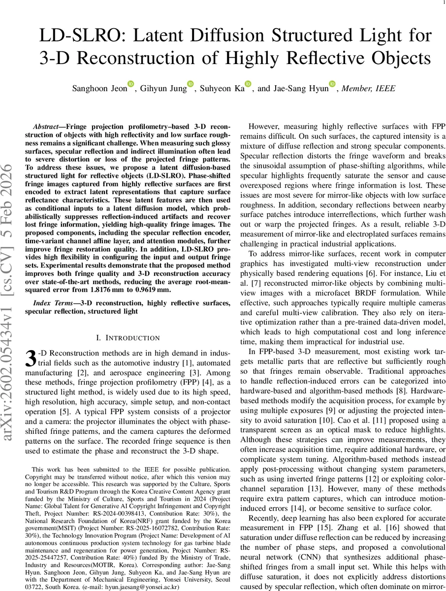 LD-SLRO: Latent Diffusion Structured Light for 3-D Reconstruction of Highly Reflective Objects