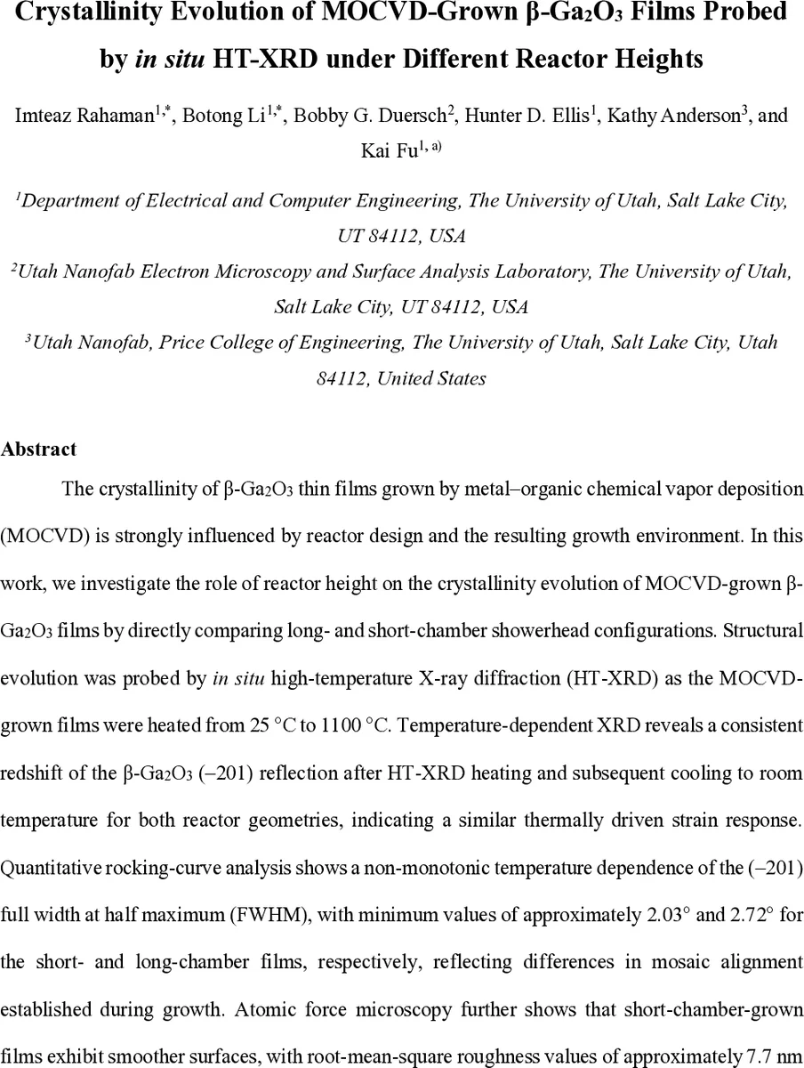 Crystallinity Evolution of MOCVD-Grown $β$-Ga$_2$O$_3$ Films Probed by In Situ HT-XRD under Different Reactor Heights