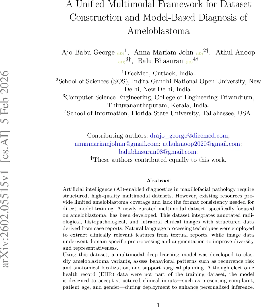 A Unified Multimodal Framework for Dataset Construction and Model-Based Diagnosis of Ameloblastoma