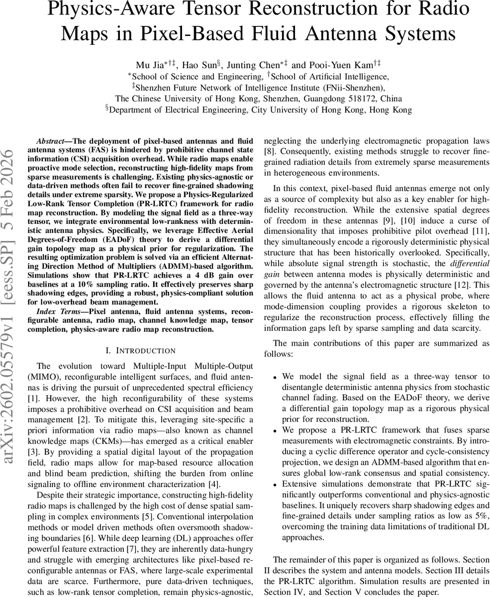 Physics-Aware Tensor Reconstruction for Radio Maps in Pixel-Based Fluid Antenna Systems
