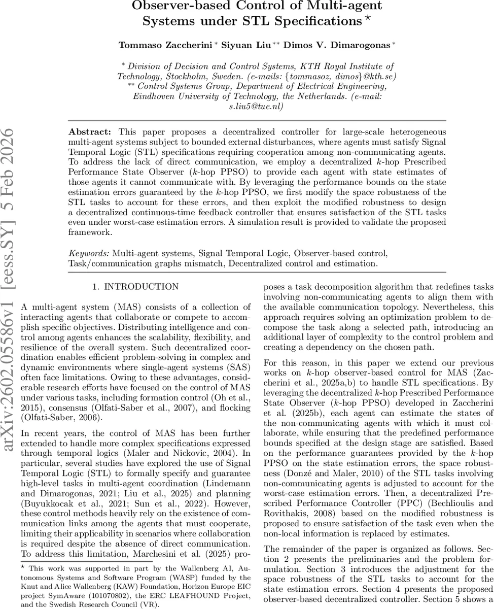 Observer-based Control of Multi-agent Systems under STL Specifications