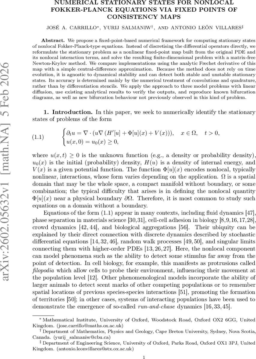 Numerical stationary states for nonlocal Fokker-Planck equations via fixed points of consistency maps