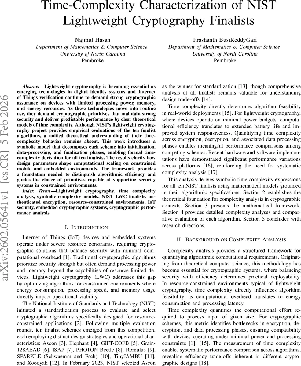 Time-Complexity Characterization of NIST Lightweight Cryptography Finalists