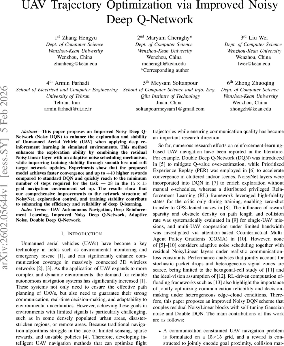 UAV Trajectory Optimization via Improved Noisy Deep Q-Network