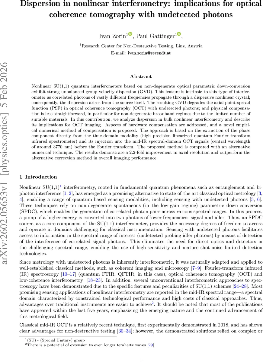 Dispersion in nonlinear interferometry: implications for optical coherence tomography with undetected photons