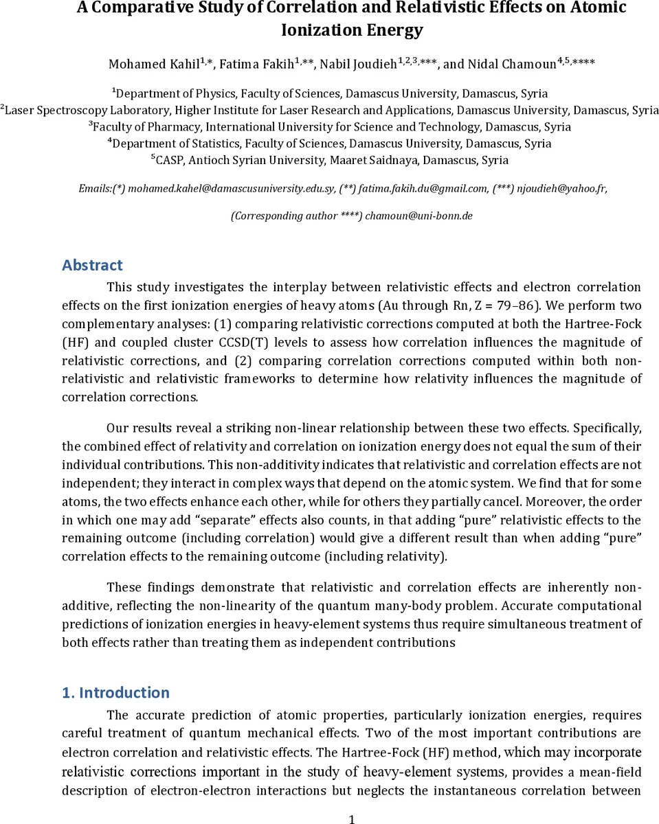 A Comparative Study of Correlation and Relativistic Effects on Atomic Ionization Energy