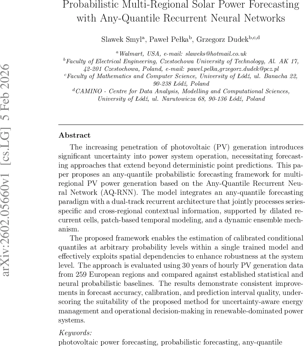 Probabilistic Multi-Regional Solar Power Forecasting with Any-Quantile Recurrent Neural Networks