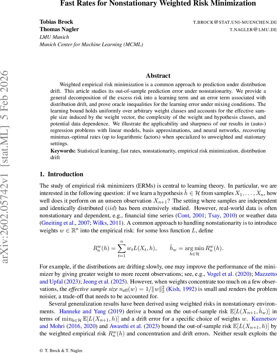 Fast Rates for Nonstationary Weighted Risk Minimization