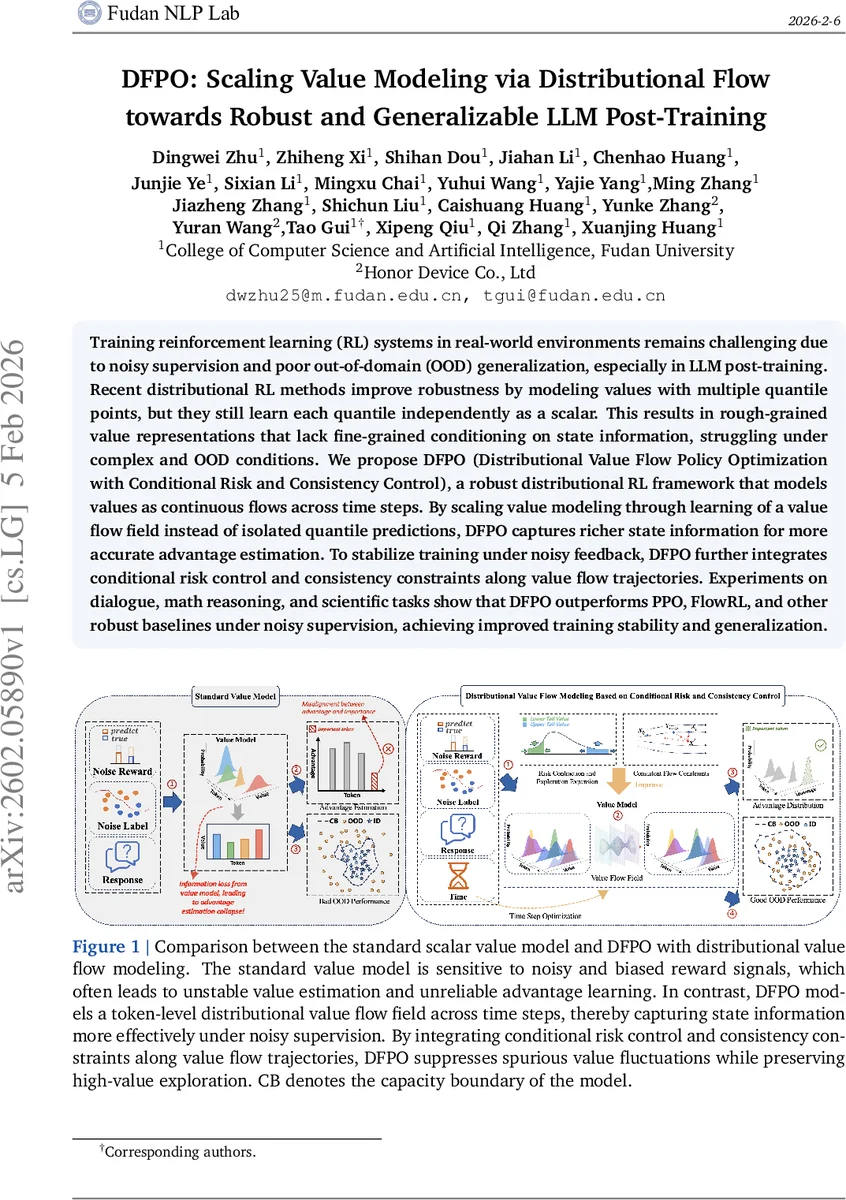 DFPO: Scaling Value Modeling via Distributional Flow towards Robust and Generalizable LLM Post-Training