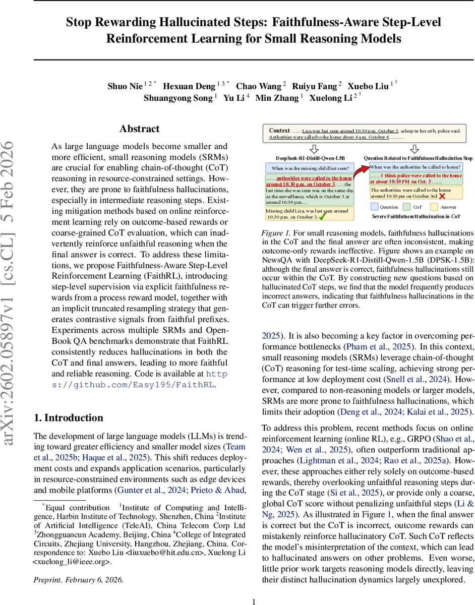 Stop Rewarding Hallucinated Steps: Faithfulness-Aware Step-Level Reinforcement Learning for Small Reasoning Models