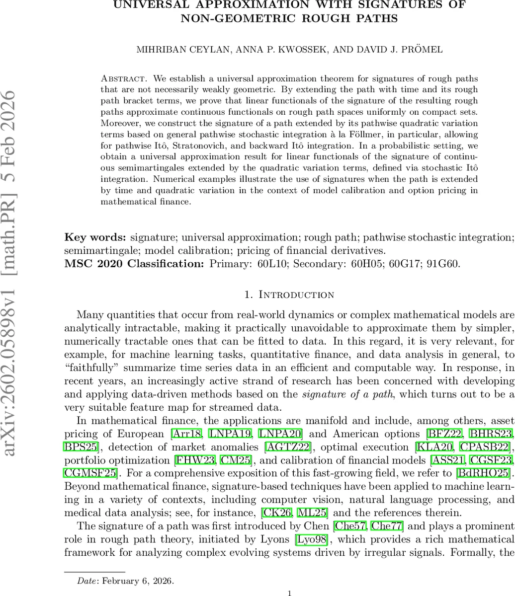 Universal approximation with signatures of non-geometric rough paths