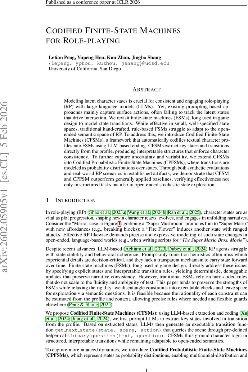 Codified Finite-state Machines for Role-playing