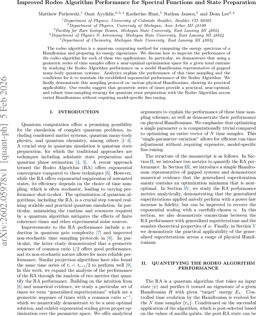 Improved Rodeo Algorithm Performance for Spectral Functions and State Preparation