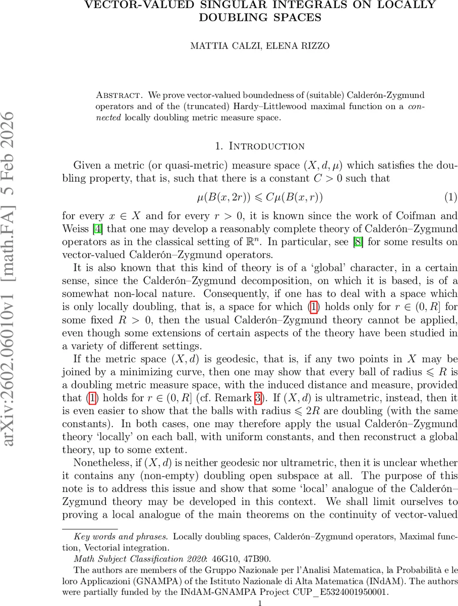Vector-Valued Singular Integrals on Locally Doubling Spaces