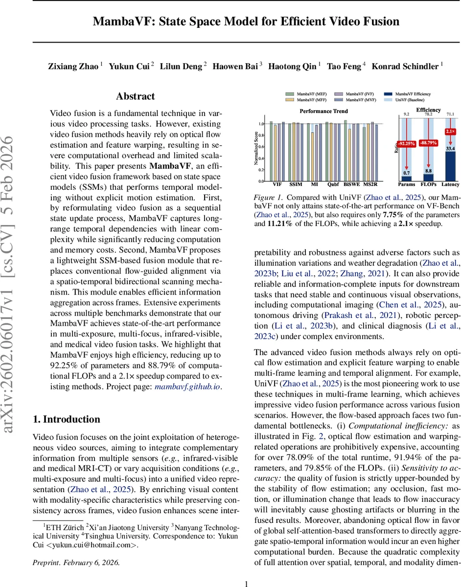 MambaVF: State Space Model for Efficient Video Fusion