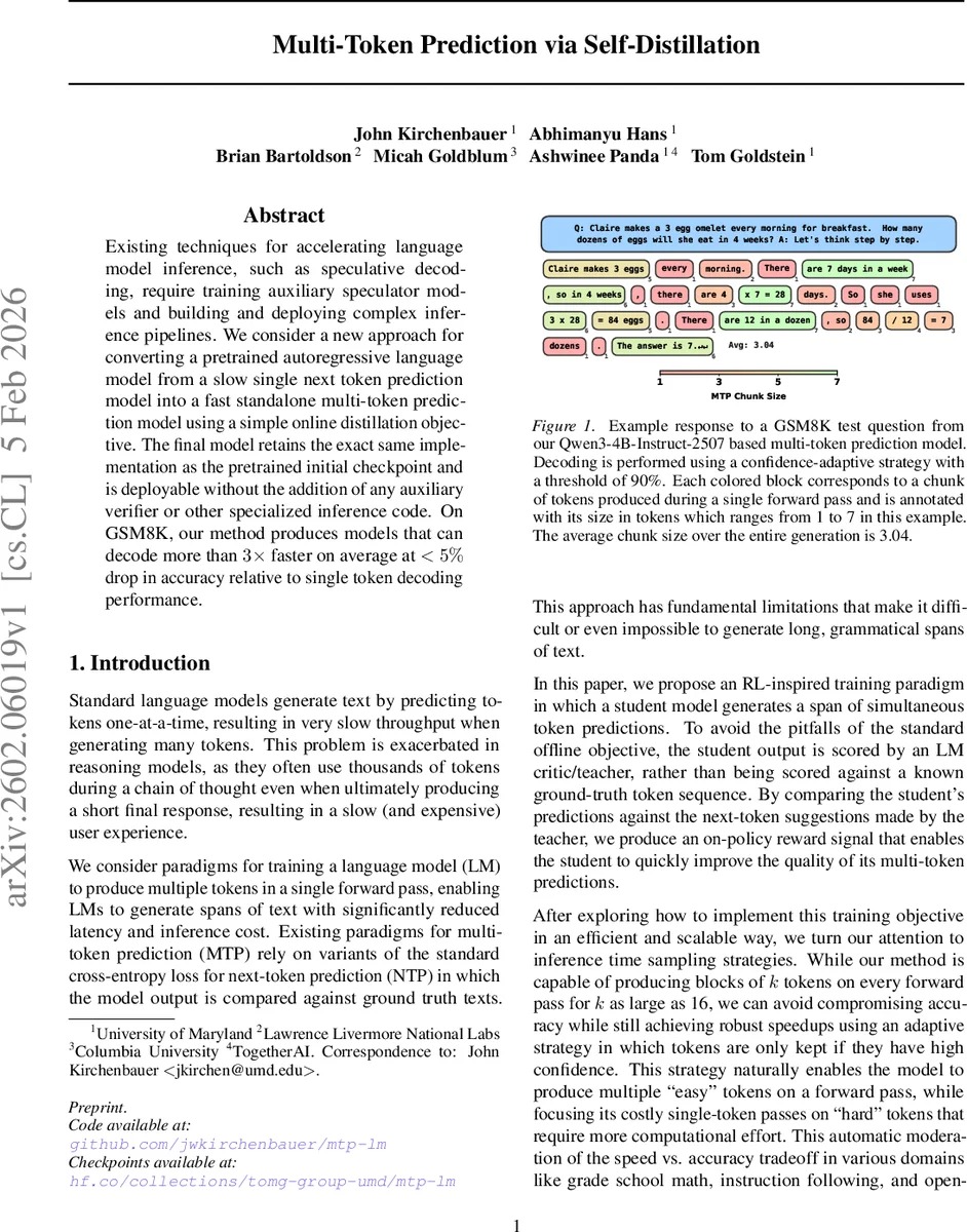 Multi-Token Prediction via Self-Distillation