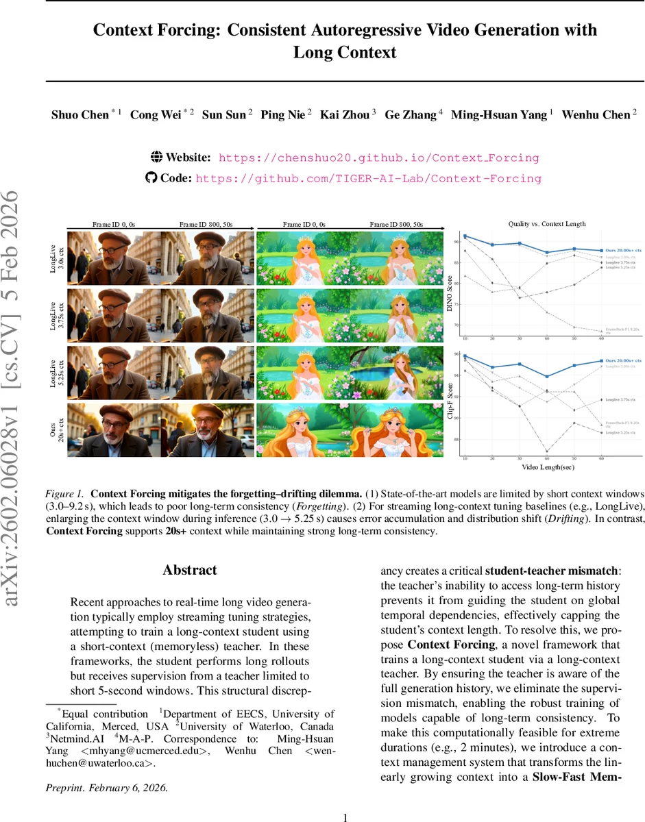 Context Forcing: Consistent Autoregressive Video Generation with Long Context