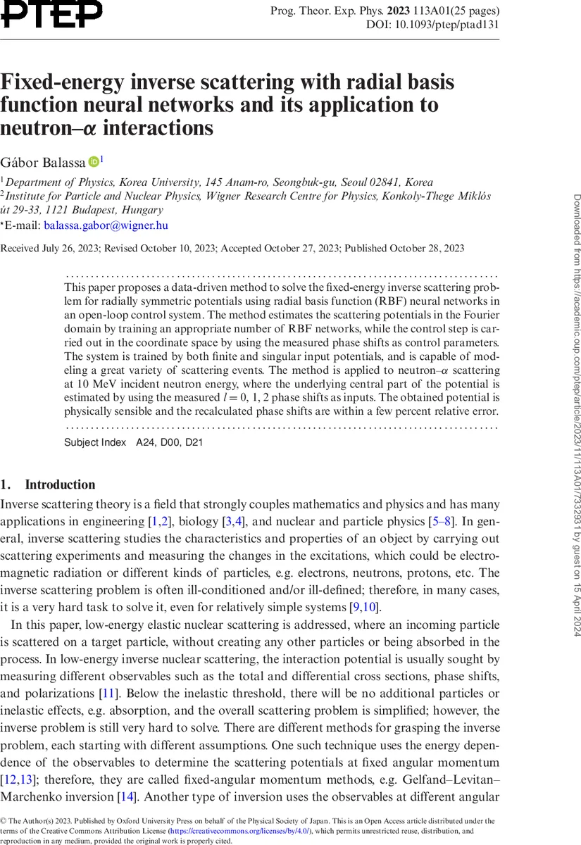 Fixed-energy inverse scattering with radial basis function neural networks and its application to neutron-alpha interactions
