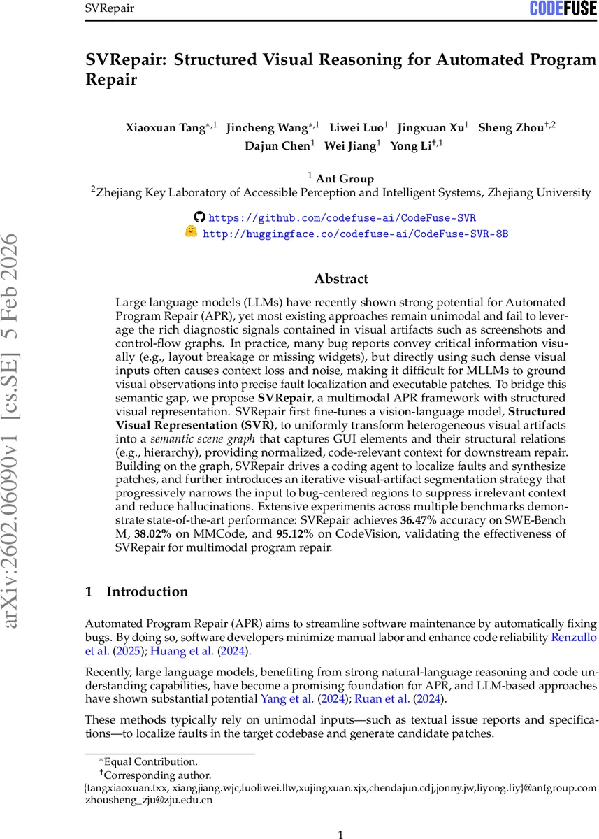 SVRepair: Structured Visual Reasoning for Automated Program Repair
