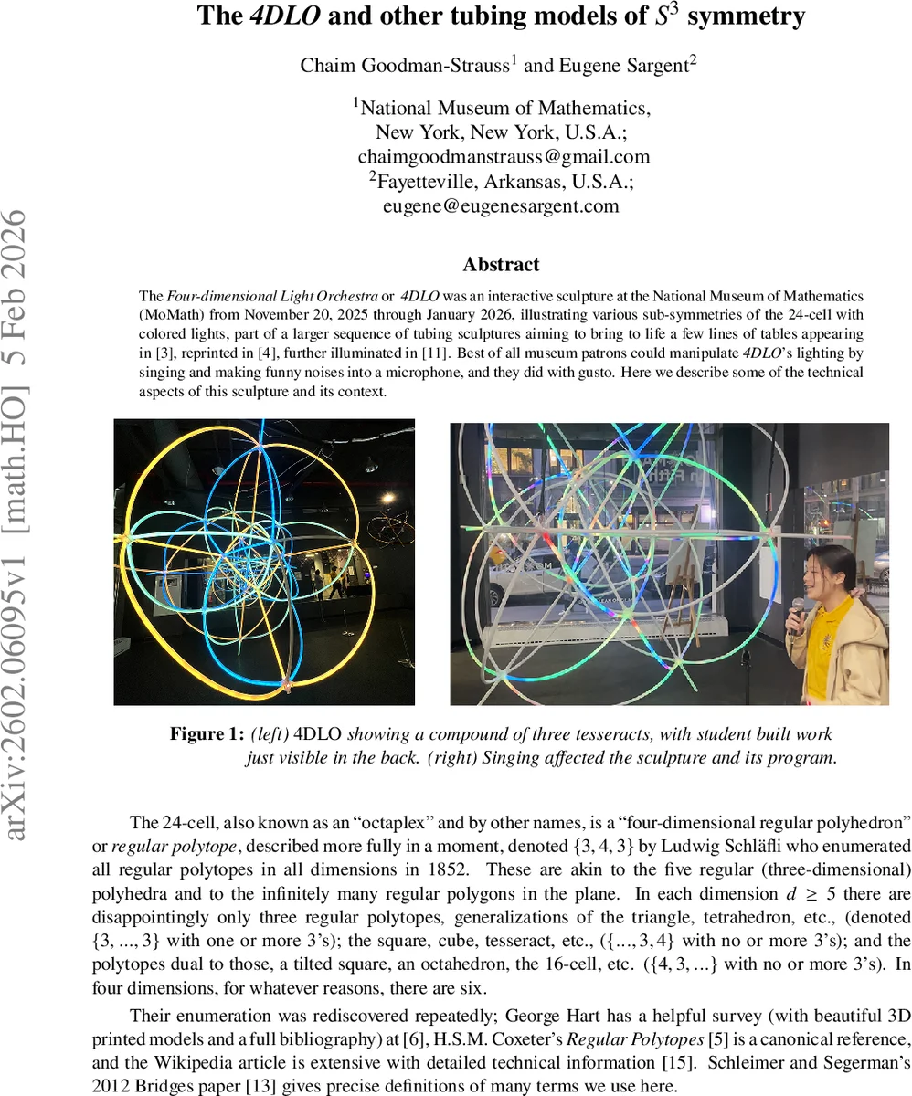 The {m 4DLO} and other tubing models of $S^3$ symmetry