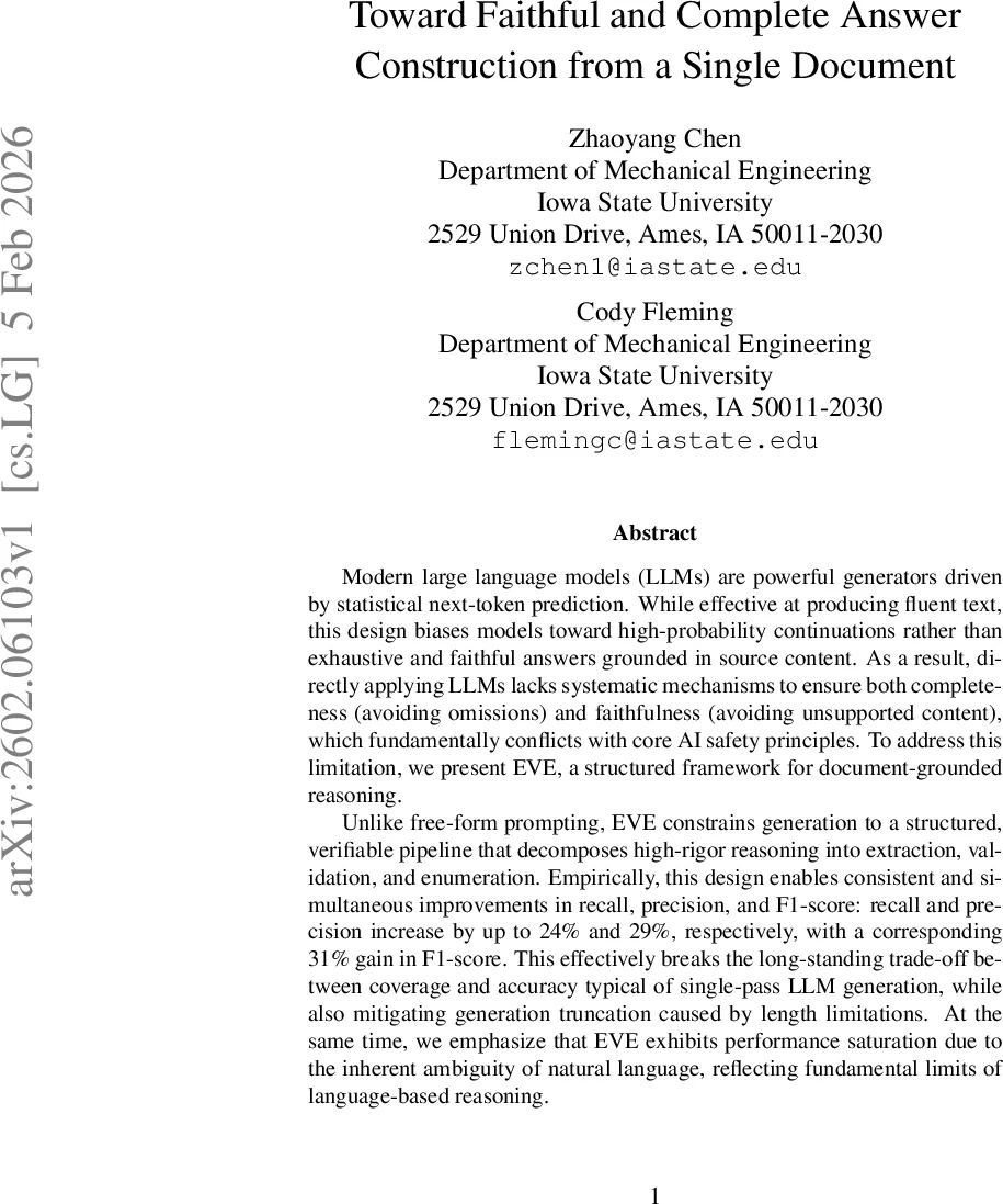 Toward Faithful and Complete Answer Construction from a Single Document