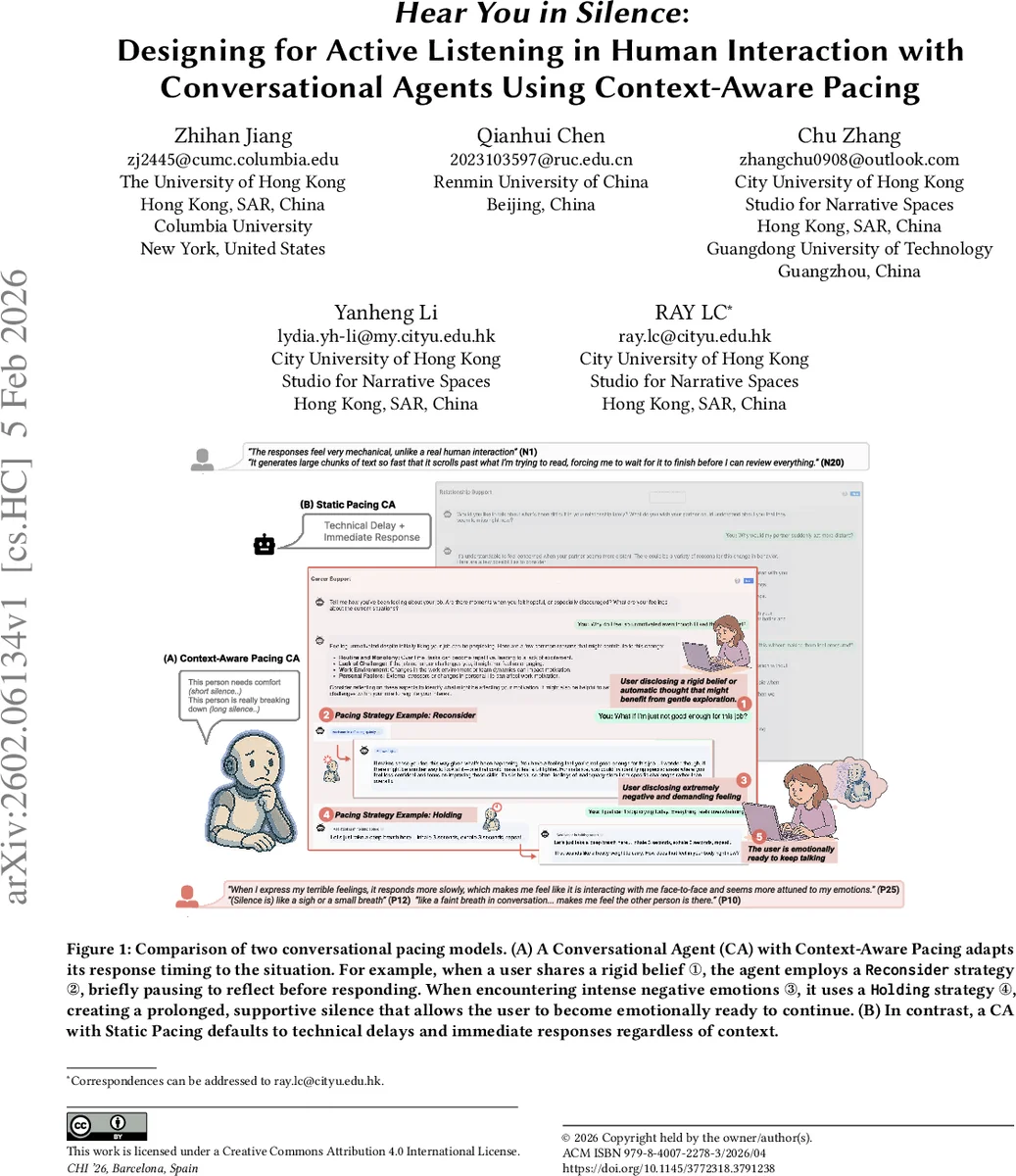 Hear You in Silence: Designing for Active Listening in Human Interaction with Conversational Agents Using Context-Aware Pacing