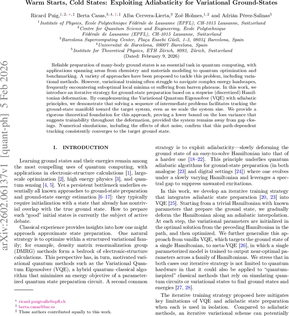 Warm Starts, Cold States: Exploiting Adiabaticity for Variational Ground-States