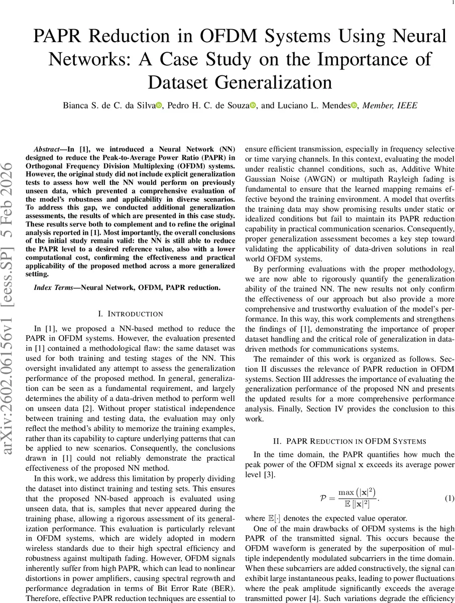 PAPR Reduction in OFDM Systems Using Neural Networks: A Case Study on the Importance of Dataset Generalization