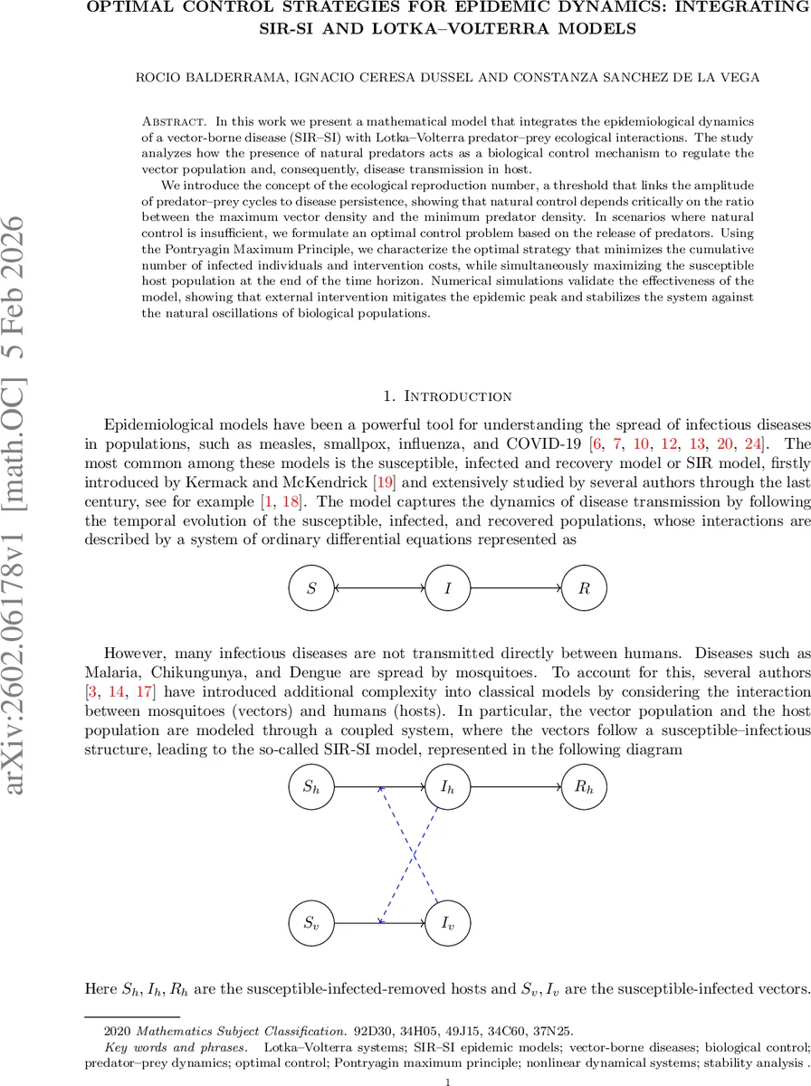 Optimal Control Strategies for Epidemic Dynamics: Integrating SIR-SI and Lotka--Volterra Models
