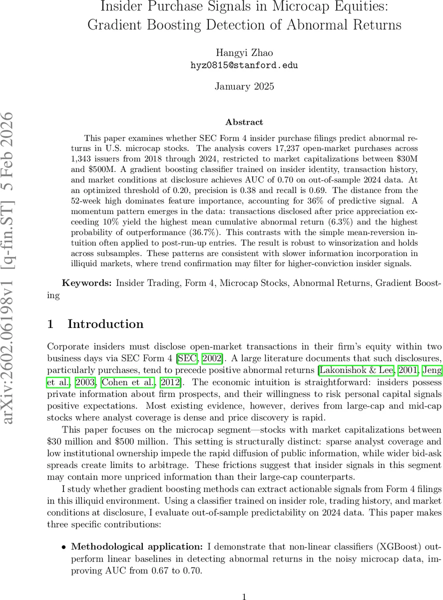 Insider Purchase Signals in Microcap Equities: Gradient Boosting Detection of Abnormal Returns