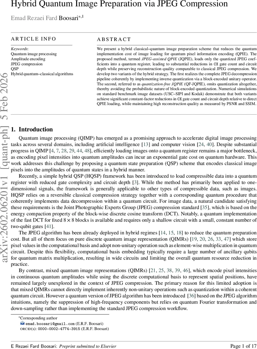 Hybrid Quantum Image Preparation via JPEG Compression