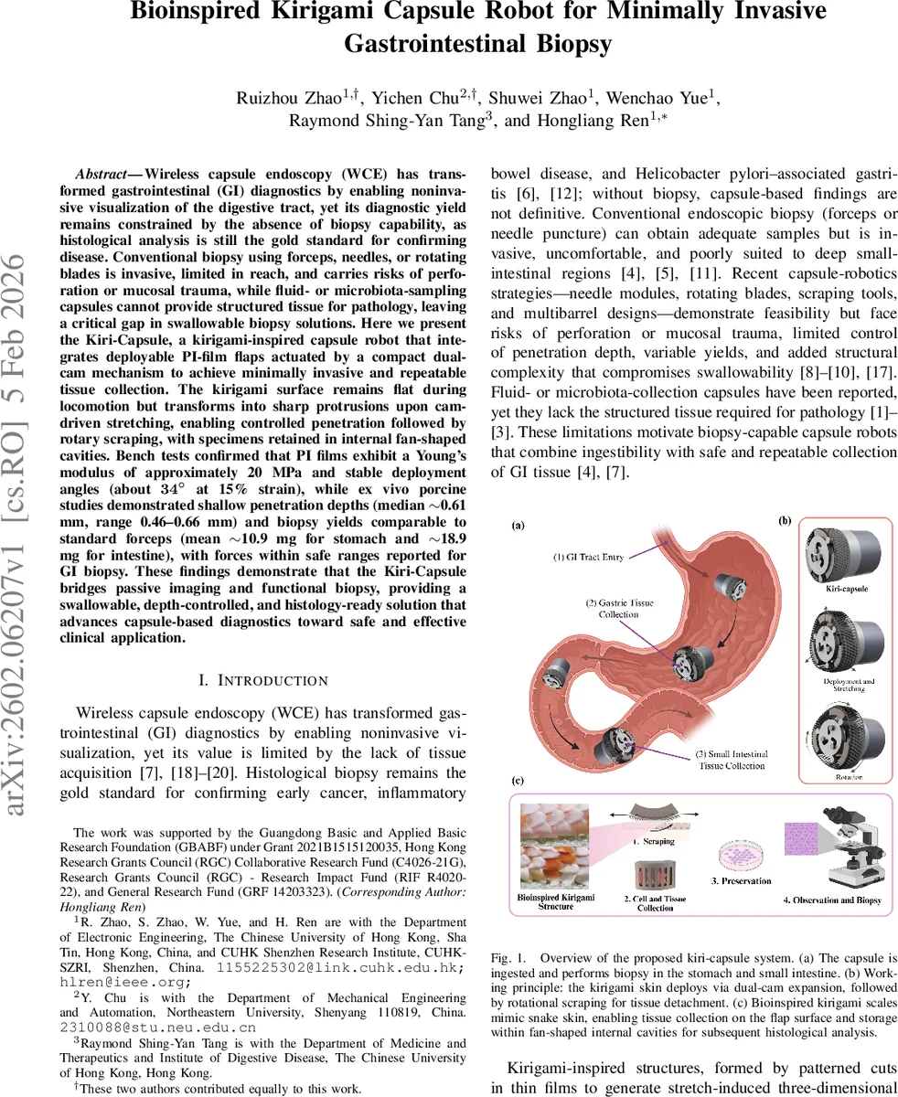 Bioinspired Kirigami Capsule Robot for Minimally Invasive Gastrointestinal Biopsy