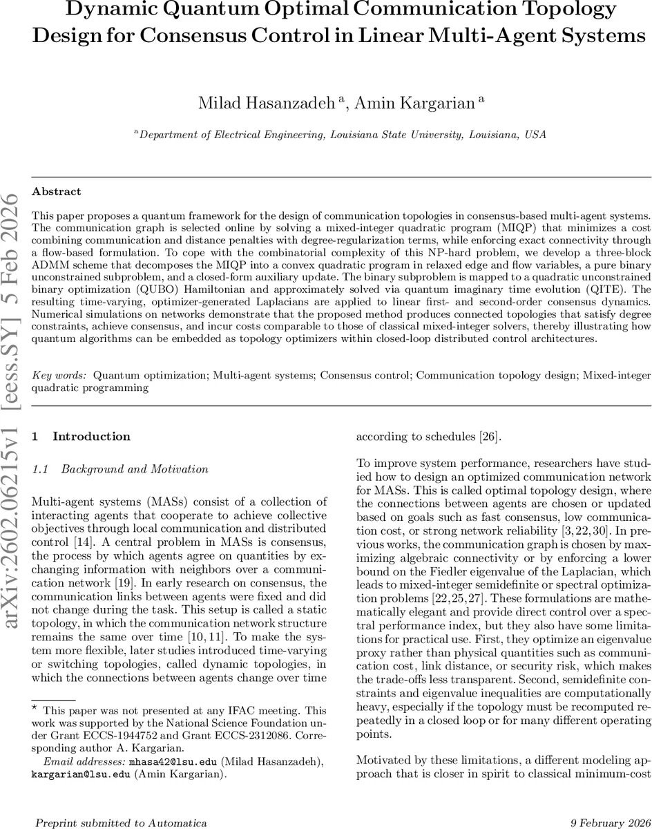 Dynamic Quantum Optimal Communication Topology Design for Consensus Control in Linear Multi-Agent Systems