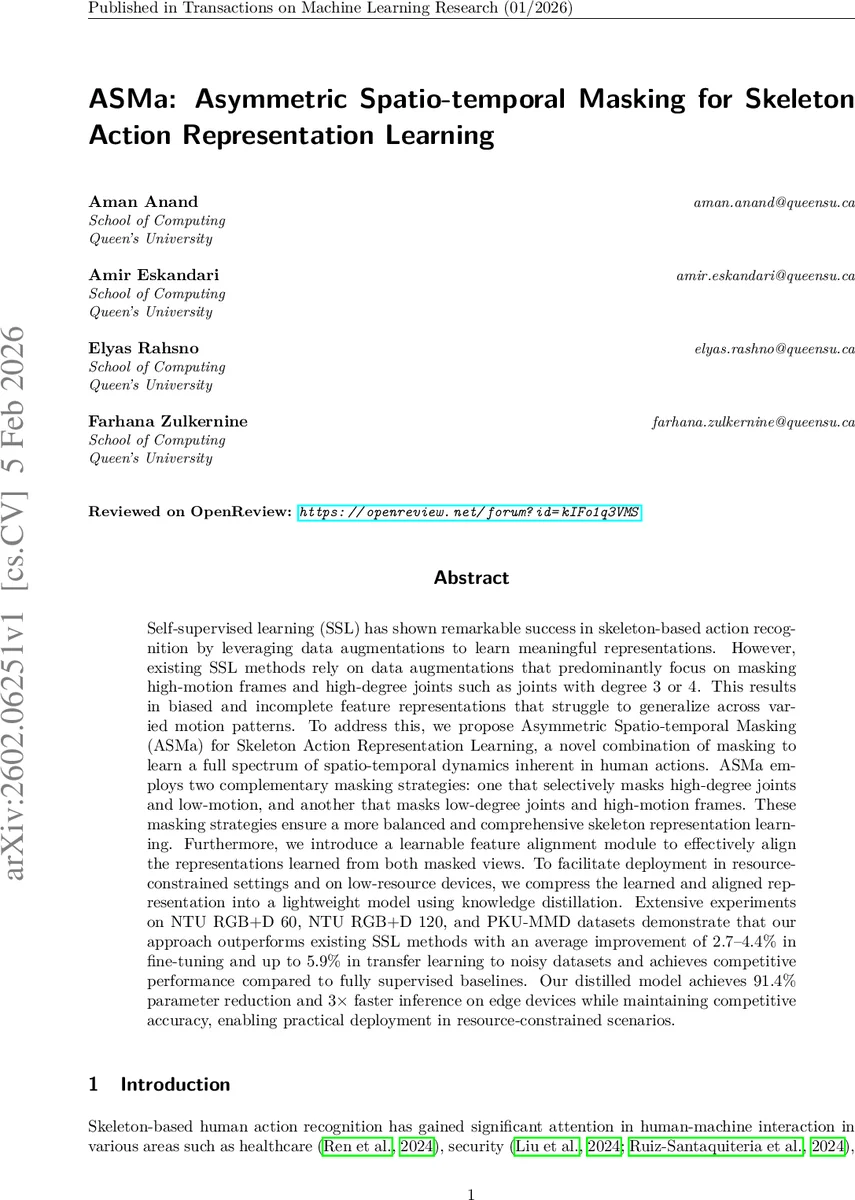 ASMa: Asymmetric Spatio-temporal Masking for Skeleton Action Representation Learning